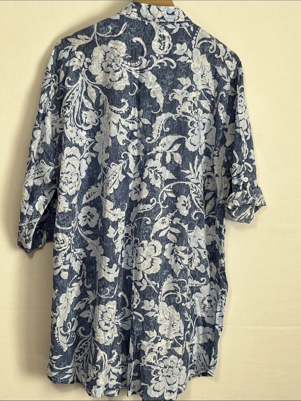 Ralph Lauren Cover Up Blue Floral 3/4 roll up Sleeve Tunic Breezy Button Up - Picture 8 of 11